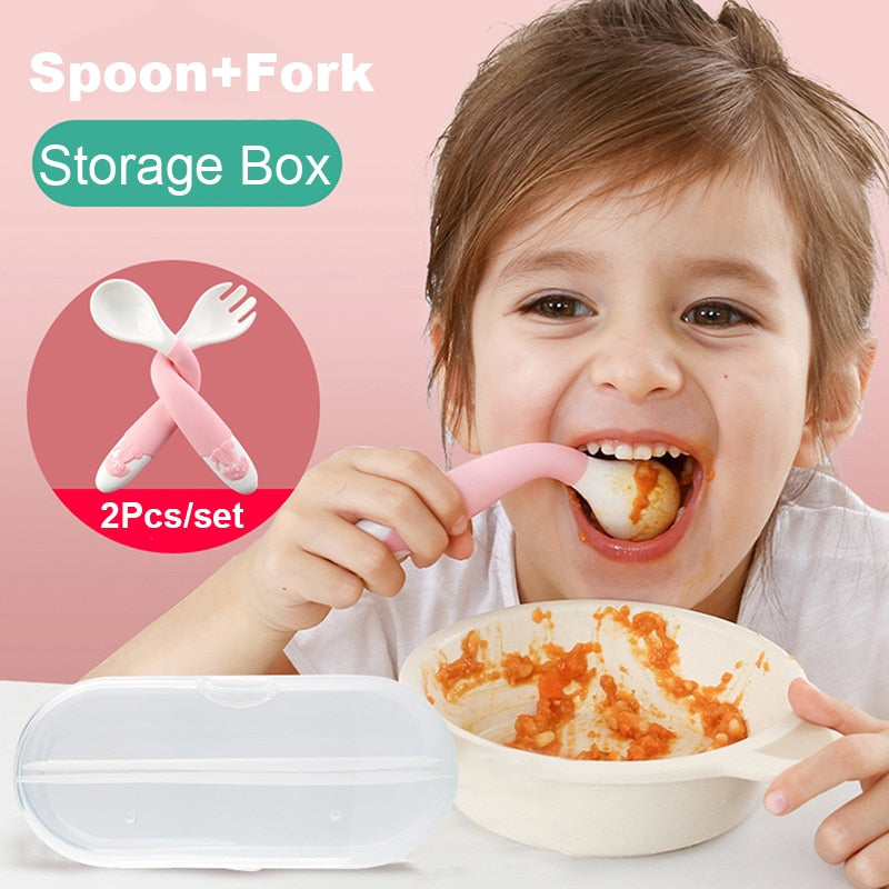 Soft Bendable Spoons and Sporks, 2pc set Available with Protective Bag