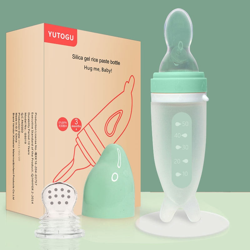 Baby Feeding Bottle with Dolphin Silicone Spoon