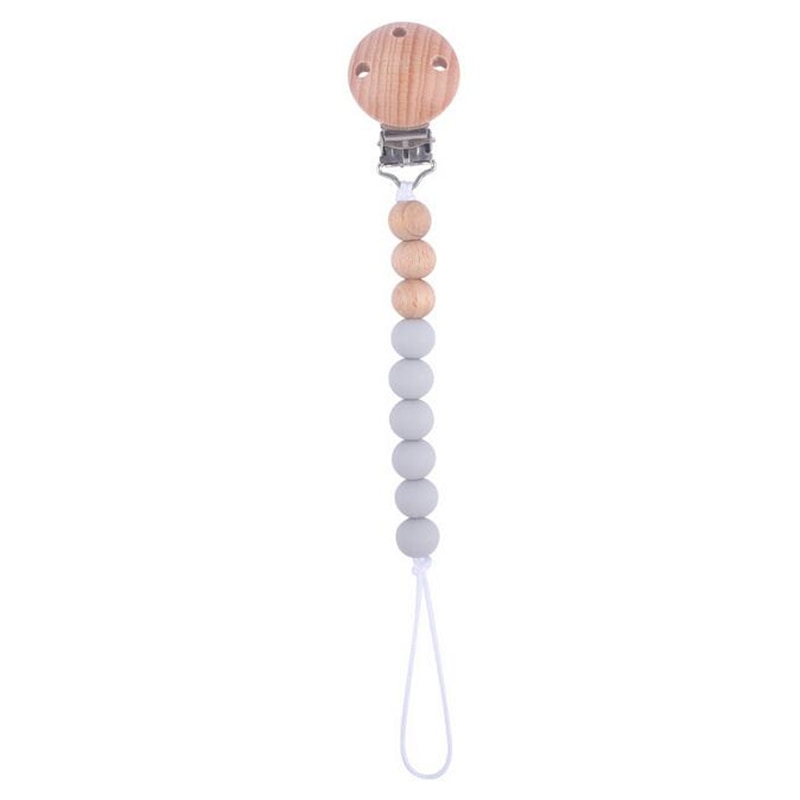 Beech Wood Chew Silicone Bead Pacifier Clips