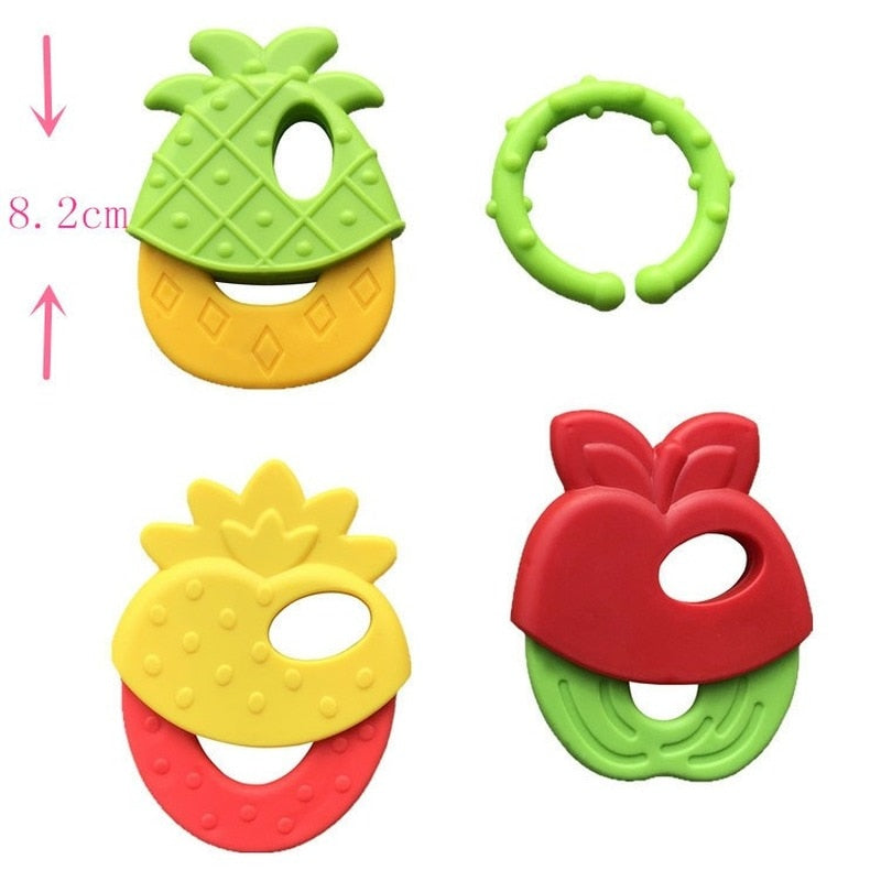 Classic Keyring Teether Toys - Soft Silicone - Fruit & Key Shapes