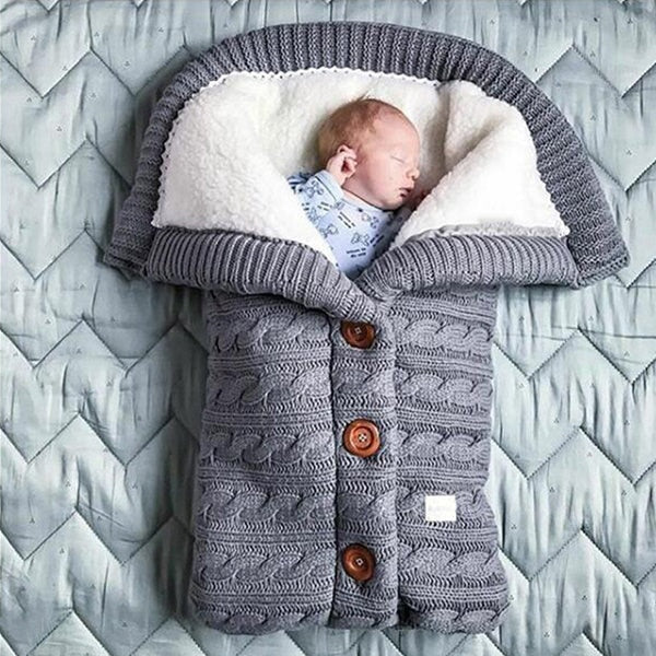 Warm Knitted Sleep Sack Baby Sleeping Bag with Footmuff for Stroller and Crib