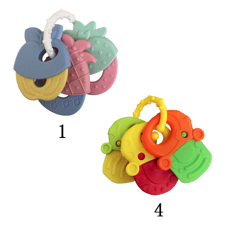 Classic Keyring Teether Toys - Soft Silicone - Fruit & Key Shapes