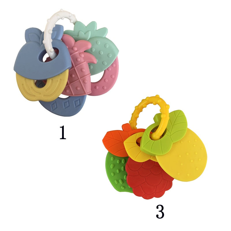 Classic Keyring Teether Toys - Soft Silicone - Fruit & Key Shapes