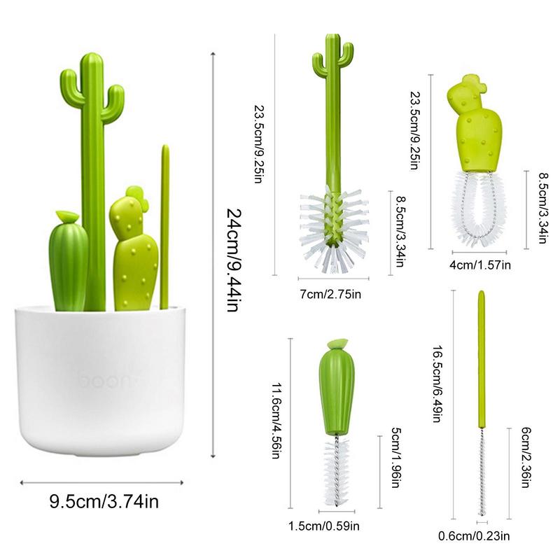 3/4pc Cute Cactus Multi-functional Baby Bottle Cleaning Brushes