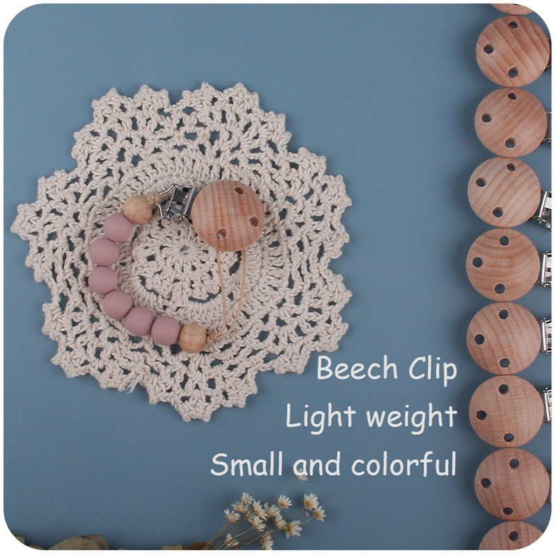 Beech Wood Chew Silicone Bead Pacifier Clips