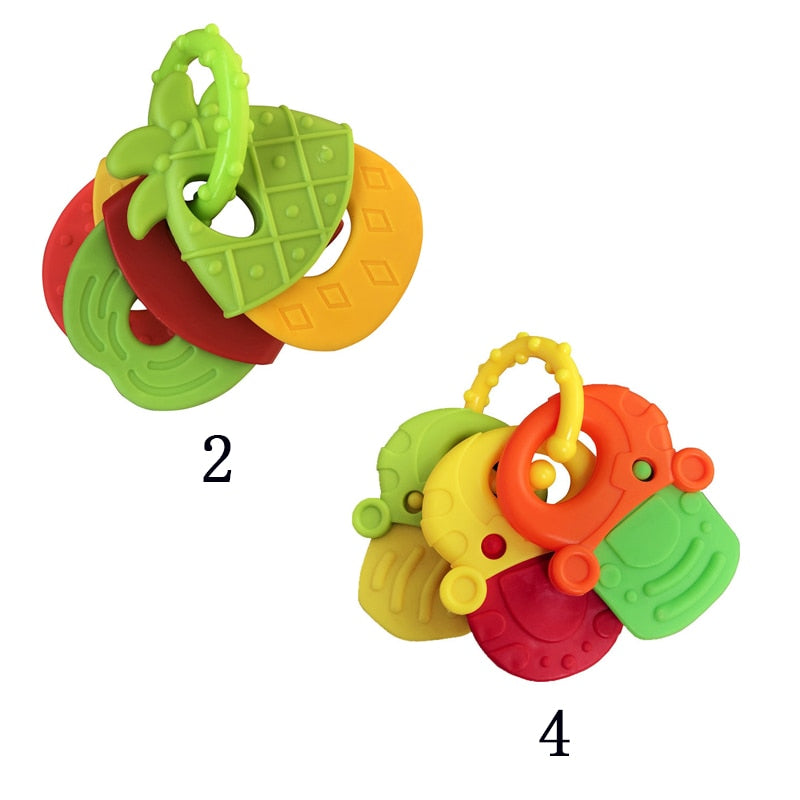 Classic Keyring Teether Toys - Soft Silicone - Fruit & Key Shapes