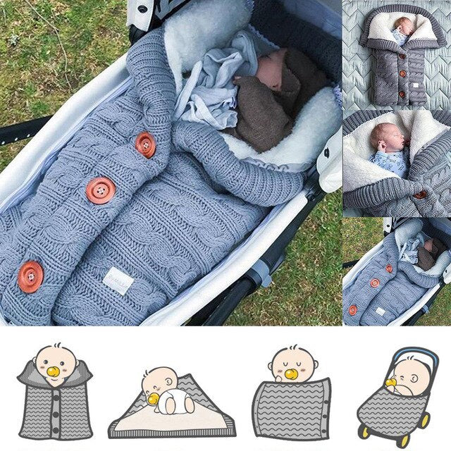 Warm Knitted Sleep Sack Baby Sleeping Bag with Footmuff for Stroller and Crib