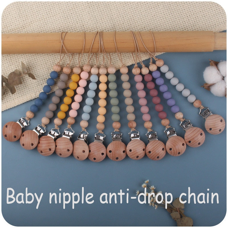 Beech Wood Chew Silicone Bead Pacifier Clips