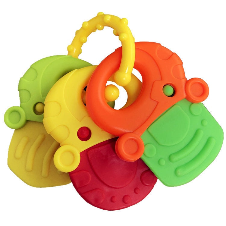 Classic Keyring Teether Toys - Soft Silicone - Fruit & Key Shapes