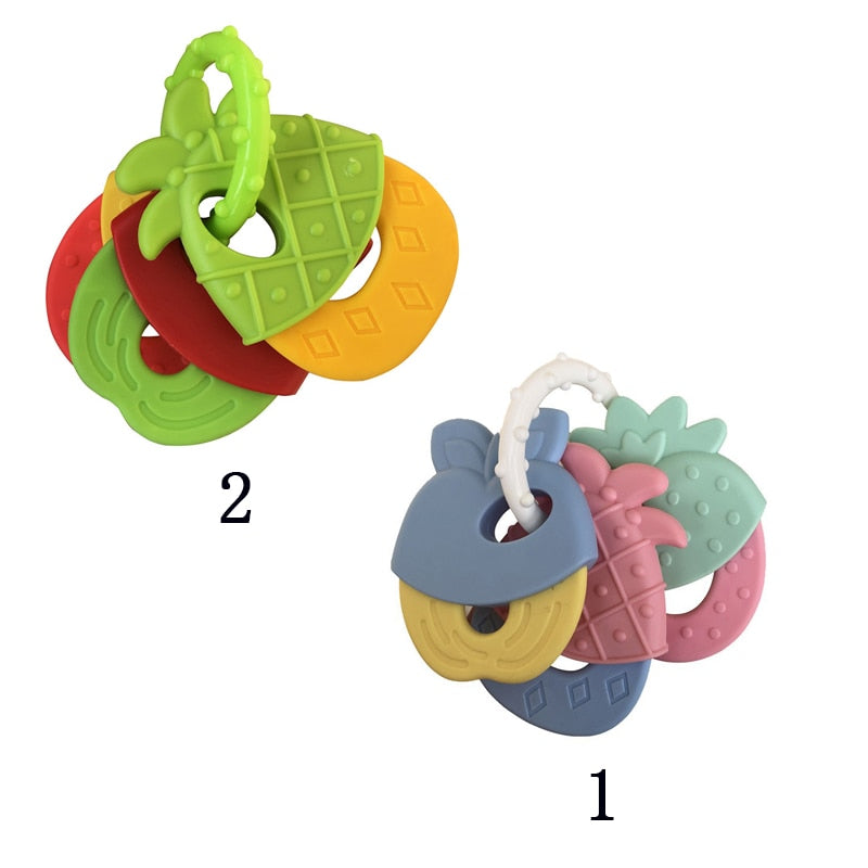 Classic Keyring Teether Toys - Soft Silicone - Fruit & Key Shapes