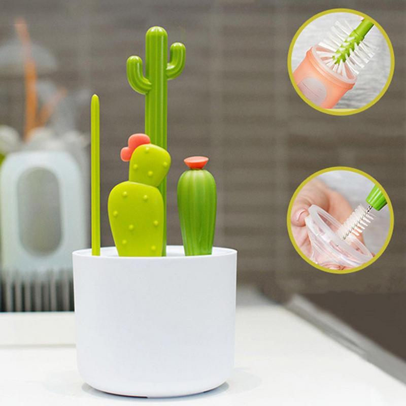 3/4pc Cute Cactus Multi-functional Baby Bottle Cleaning Brushes