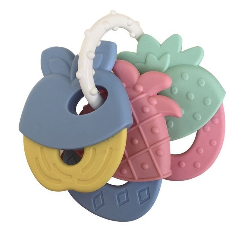 Classic Keyring Teether Toys - Soft Silicone - Fruit & Key Shapes