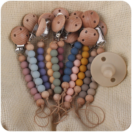 Beech Wood Chew Silicone Bead Pacifier Clips