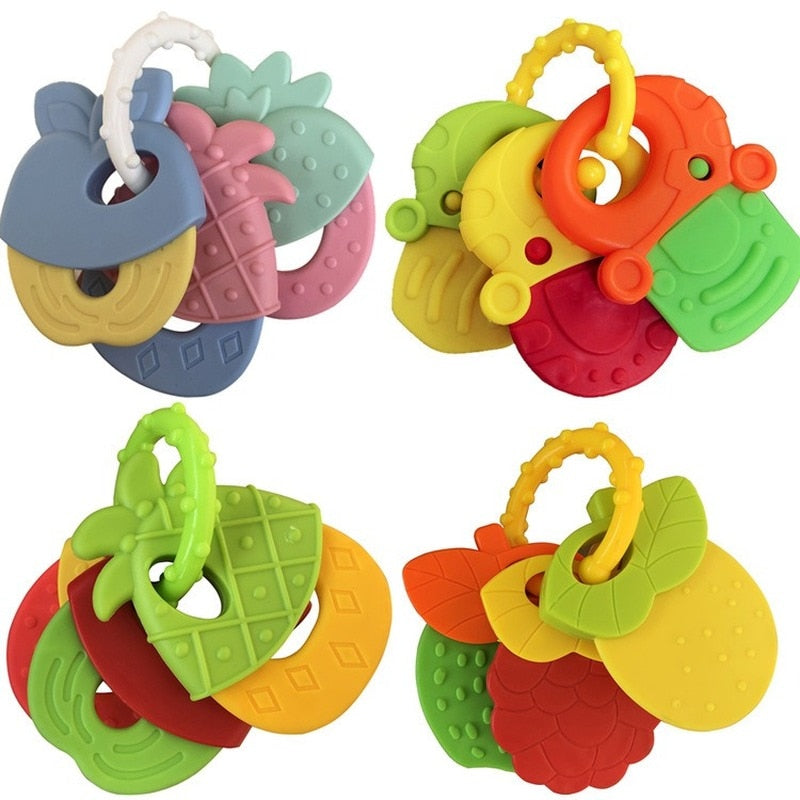 Classic Keyring Teether Toys - Soft Silicone - Fruit & Key Shapes